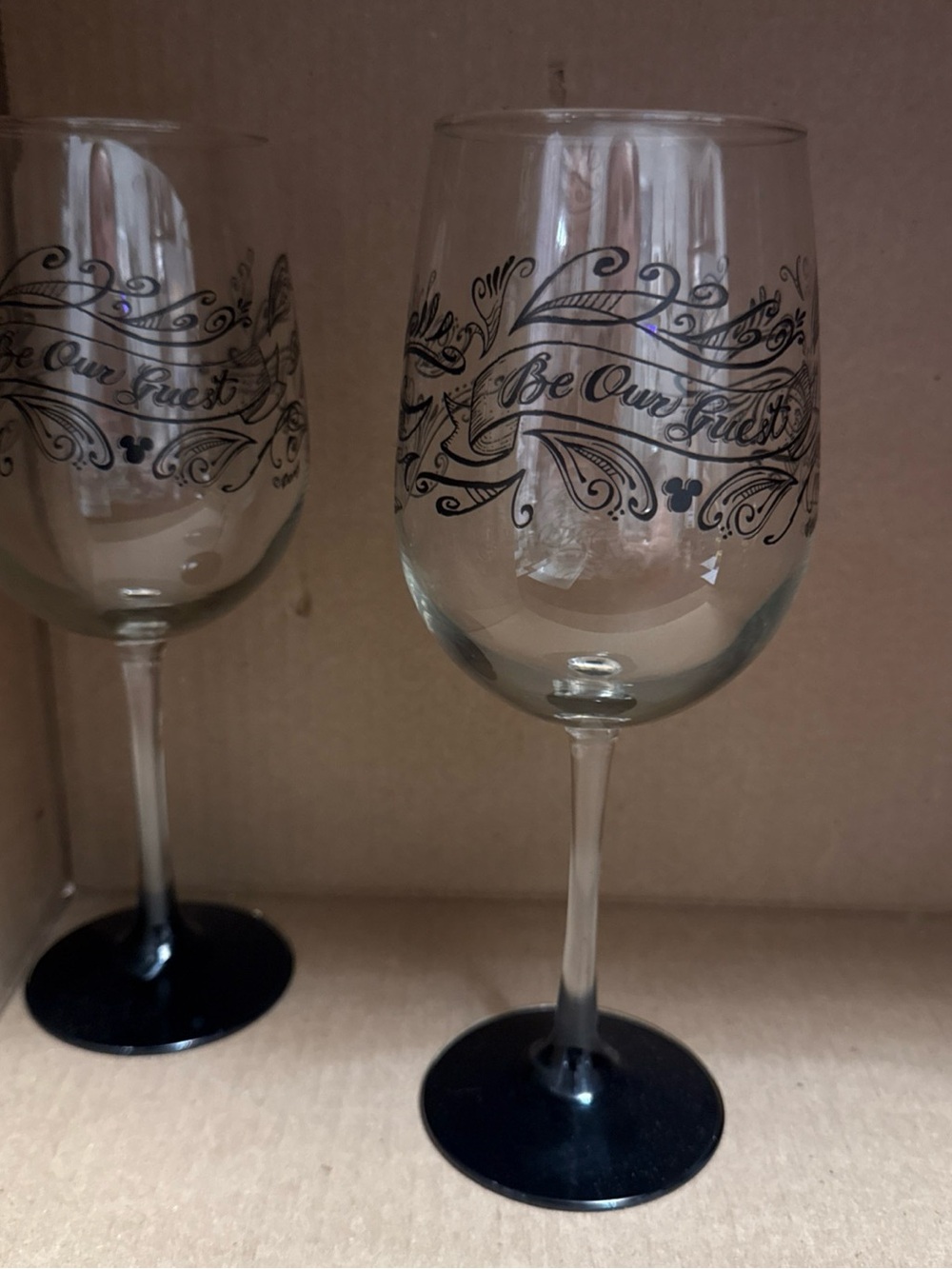 Disney Parks Beauty and the Beast Lumiere Be Our Guest Chalk Wine Glass Set of 2